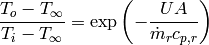 \frac{T_o-T_{\infty}}{T_i-T_{\infty}}=\exp\left(-\frac{UA}{\dot m_r c_{p,r}}\right)