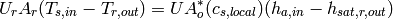 U_r A_r (T_{s,in} - T_{r,out}) = UA^*_o(c_{s,local})(h_{a,in} - h_{sat,r,out})