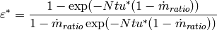 \varepsilon^* = \frac{1 - \exp(-Ntu^*(1-\dot{m}_{ratio}))}{1 - \dot{m}_{ratio} \exp(-Ntu^*(1-\dot{m}_{ratio}))}