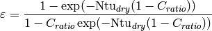 \varepsilon = \frac{1 - \exp(-\mathrm{Ntu}_{dry}(1-C_{ratio}))}{1 - C_{ratio} \exp(-\mathrm{Ntu}_{dry}(1-C_{ratio}))}