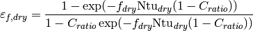 \varepsilon_{f,dry}=\frac{1-\exp(-f_{dry}\mathrm{Ntu}_{dry}(1-C_{ratio}))}{1-C_{ratio}\exp(-f_{dry}\mathrm{Ntu}_{dry}(1-C_{ratio}))}