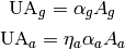 \mathrm{UA}_g = \alpha_g A_g

\mathrm{UA}_a = \eta_a \alpha_a A_a