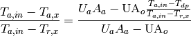 \frac{T_{a,in} - T_{a,x}}{T_{a,in} - T_{r,x}} = \frac{U_aA_a-\mathrm{UA}_o\frac{T_{a,in} - T_{dp}}{T_{a,in} - T_{r,x}}}{U_aA_a-\mathrm{UA}_o}