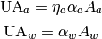 \mathrm{UA}_a=\eta_a \alpha_a A_a

\mathrm{UA}_w=\alpha_w A_w