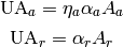 \mathrm{UA}_a=\eta_a \alpha_a A_a

\mathrm{UA}_r=\alpha_r A_r