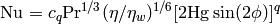 \mathrm{Nu}=c_q\mathrm{Pr}^{1/3}(\eta/\eta_w)^{1/6} [2 \mathrm{Hg} \sin(2\phi)]^{q}