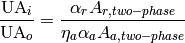 \frac{\mathrm{UA}_i}{\mathrm{UA}_o}=\frac{\alpha_rA_{r,two-phase}}{\eta_{a}\alpha_{a}A_{a,two-phase}}